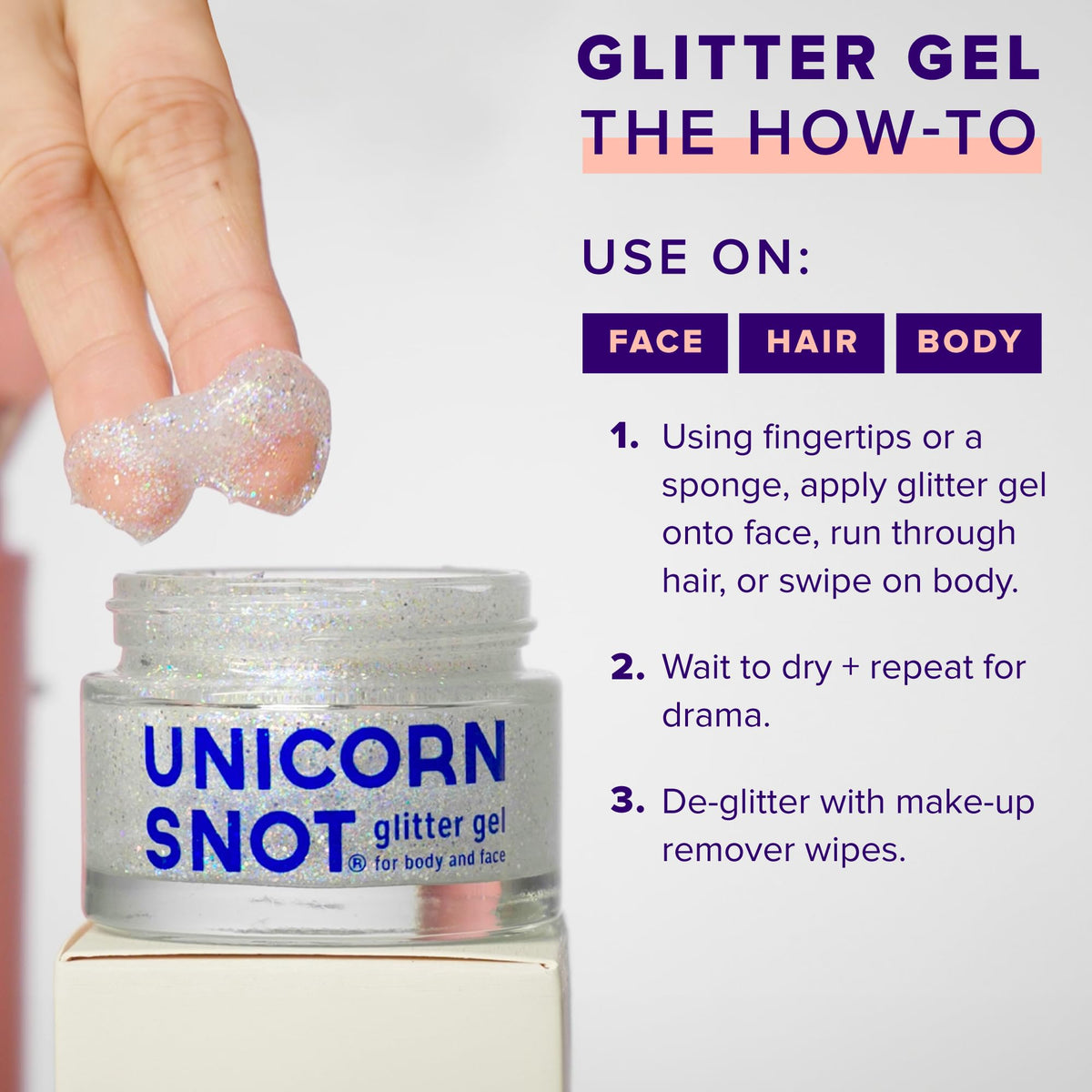 UNICORN SNOT jar beside makeup brush and palette for easy festival use