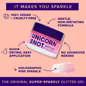 UNICORN SNOT flamingo gel texture close-up revealing sparkle density and smooth base