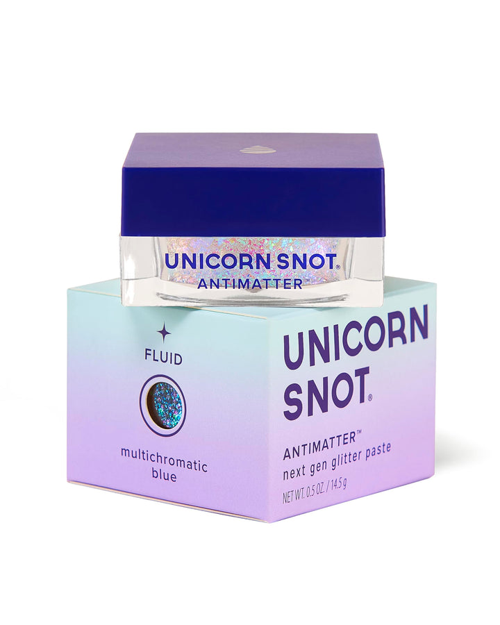 UNICORN SNOT front jar showing iridescent Fluid glitter paste and clear label