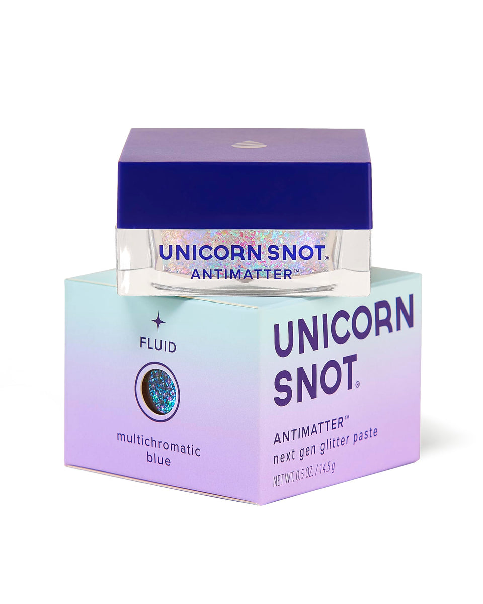 UNICORN SNOT front jar showing iridescent Fluid glitter paste and clear label