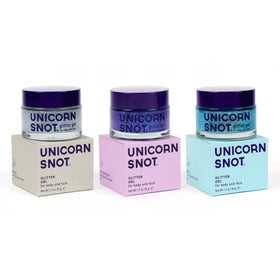 UNICORN SNOT front packaging showing three glitter gel tubes for vibrant looks