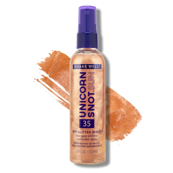Unicorn Snot front packaging showing rose gold bottle and SPF details for quick identification
