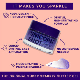 UNICORN SNOT gel texture close-up showing fine holographic particles for smooth application