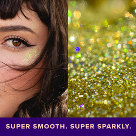 Model eye with UNICORN SNOT gold glitter applied for dramatic shimmer