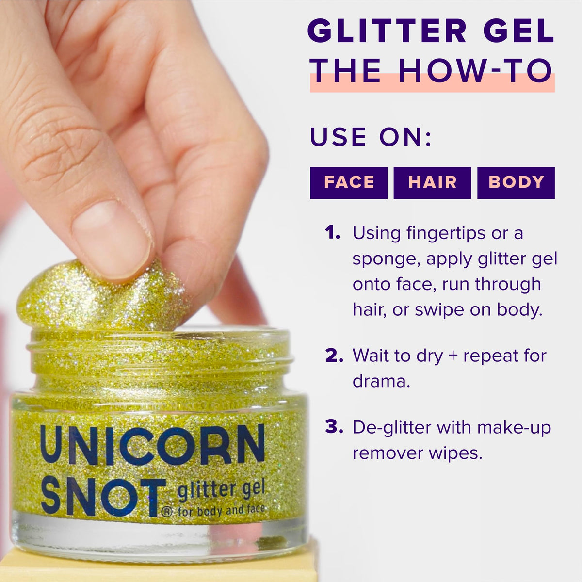 Hair part highlighted with UNICORN SNOT gold glitter for festival styling