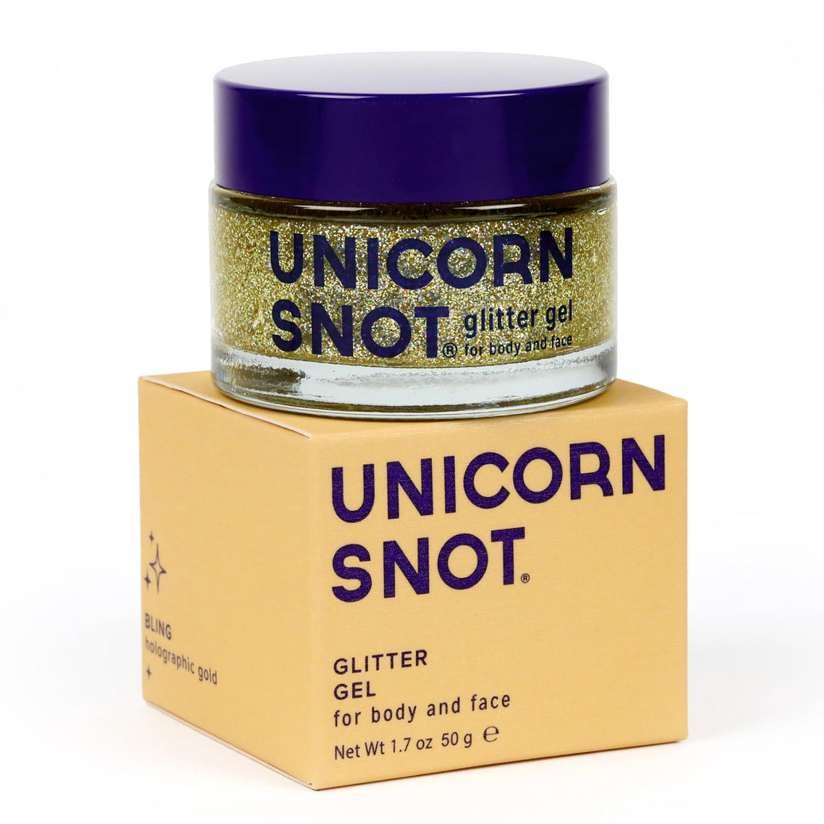UNICORN SNOT gold jar front showing label and compact size for travel
