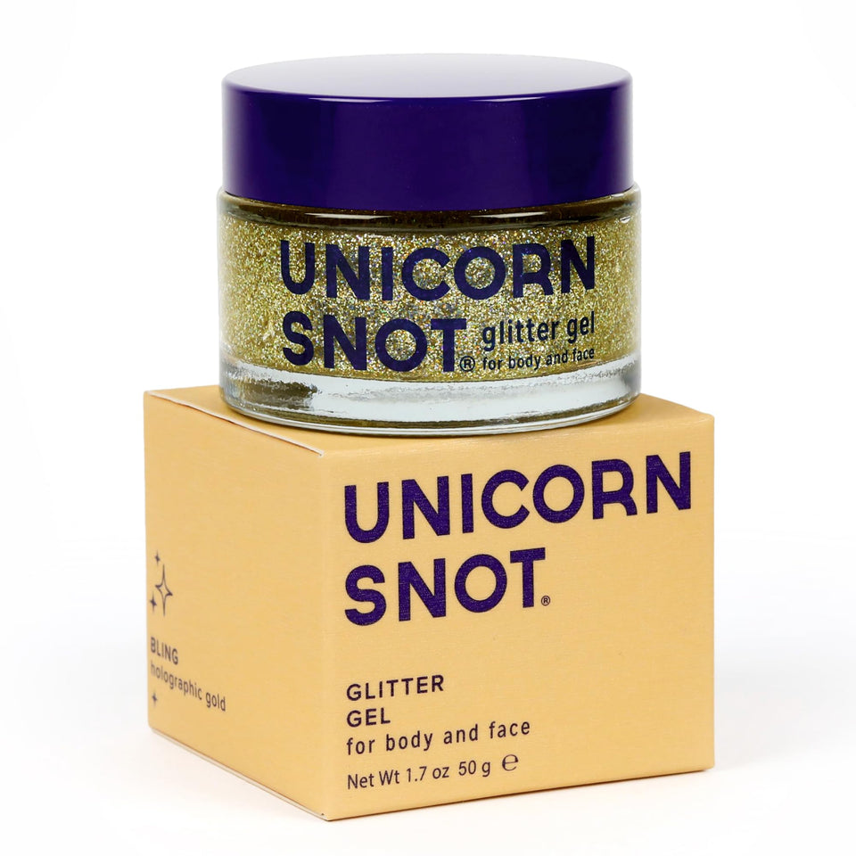 UNICORN SNOT gold jar front showing label and compact size for travel