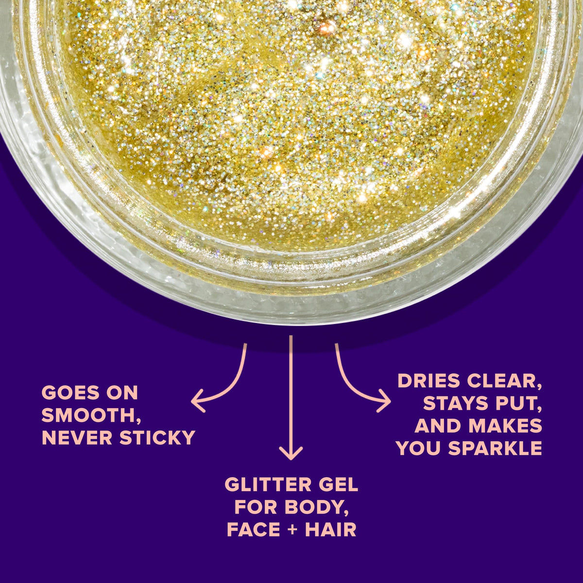 UNICORN SNOT jar open with visible gold glitter gel for easy application