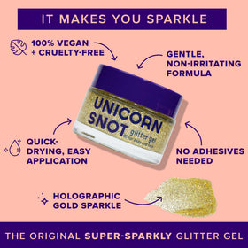 UNICORN SNOT gold glitter texture closeup showing holographic sparkle
