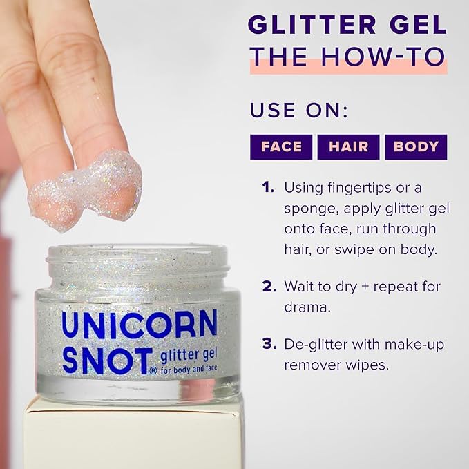 UNICORN SNOT tubes beside a coin showing 1.7 oz scale for travel-ready glitter