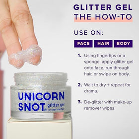 UNICORN SNOT tubes beside a coin showing 1.7 oz scale for travel-ready glitter