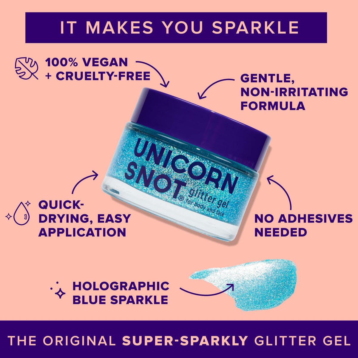 Unicorn Snot Sky close-up texture reveals fine cosmetic-grade glitter for smooth shimmer