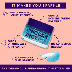 Unicorn Snot Sky close-up texture reveals fine cosmetic-grade glitter for smooth shimmer