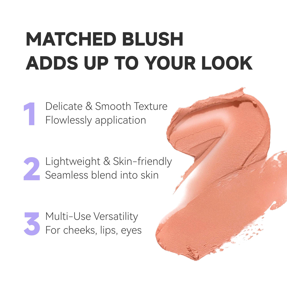 Unicos cream blush texture swatch, smooth blendable formula for natural cheek color
