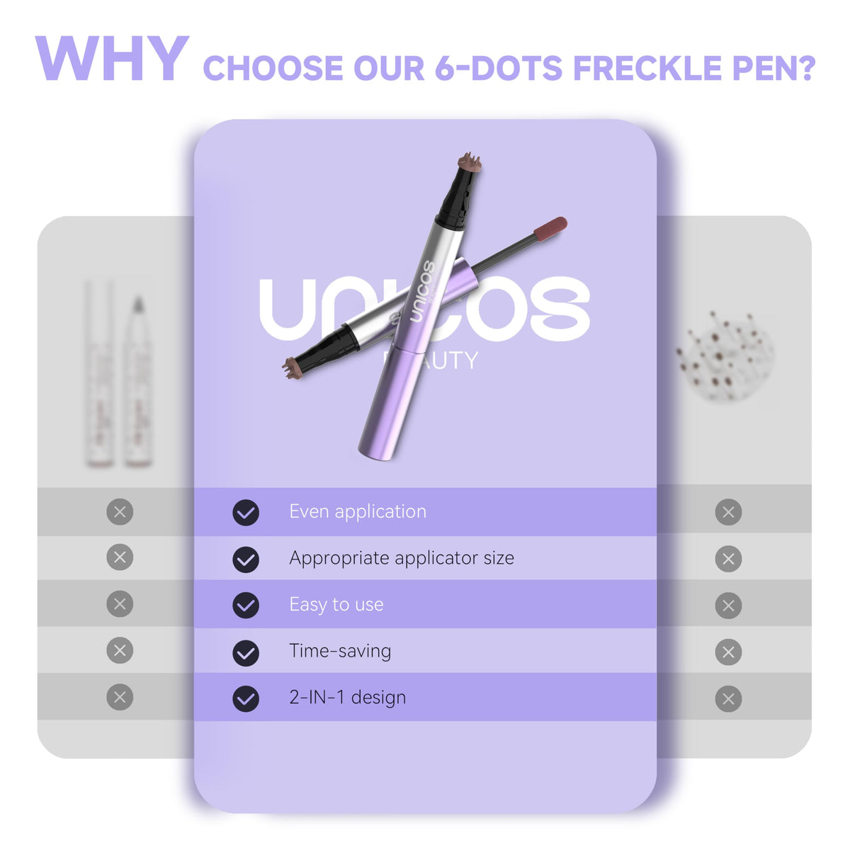 Unicos freckle stamp inside a makeup bag with blush for coordinated on-the-go looks
