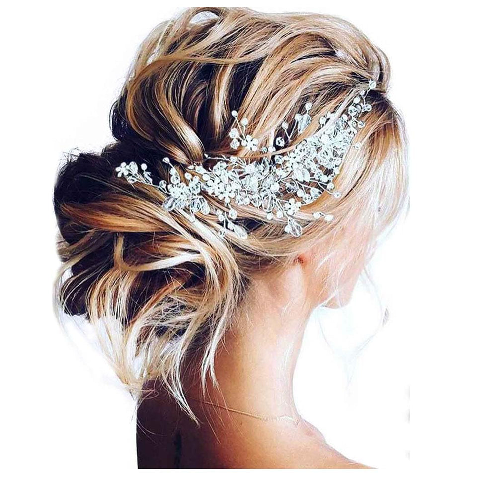 Unicra silver headpiece front view showing bridal sparkle and elegant shape