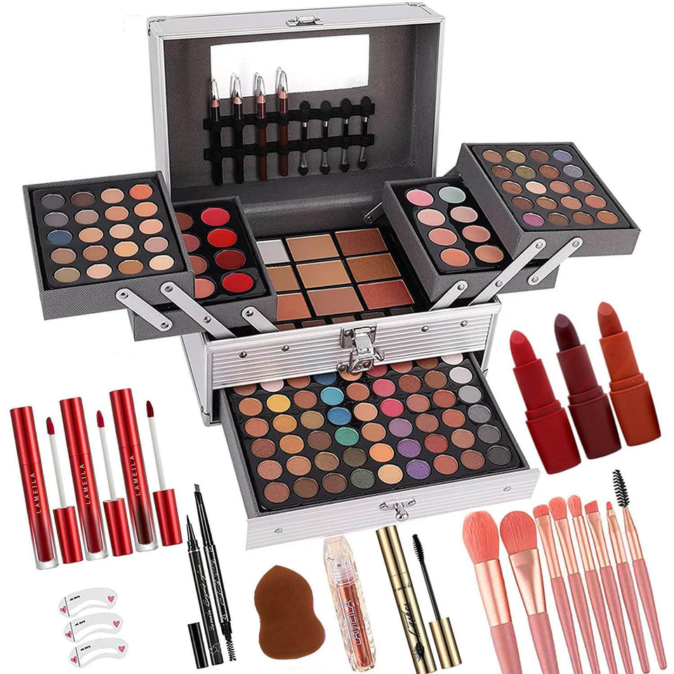 UNIFULL front open case showing organized palettes and mirror for quick application