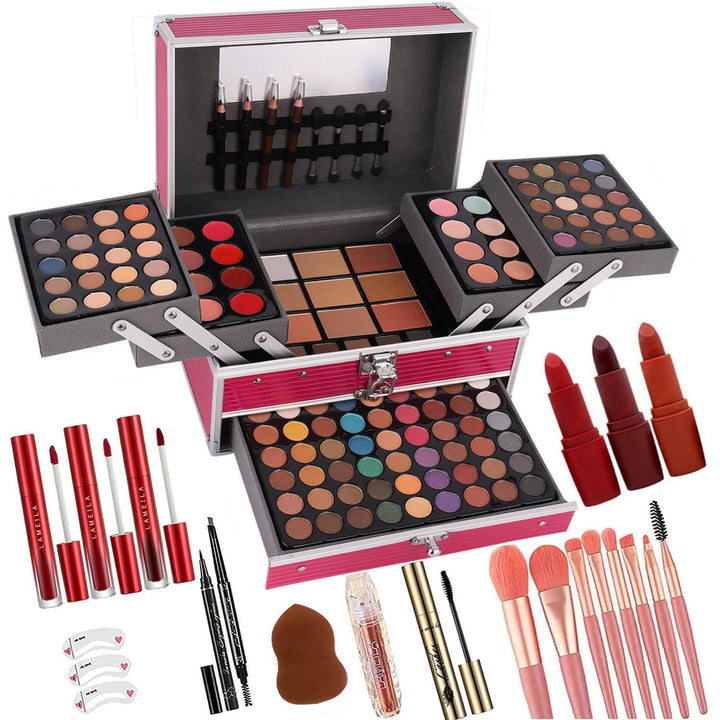 UNIFULL front open case showing full palette and mirror for easy travel touch-ups