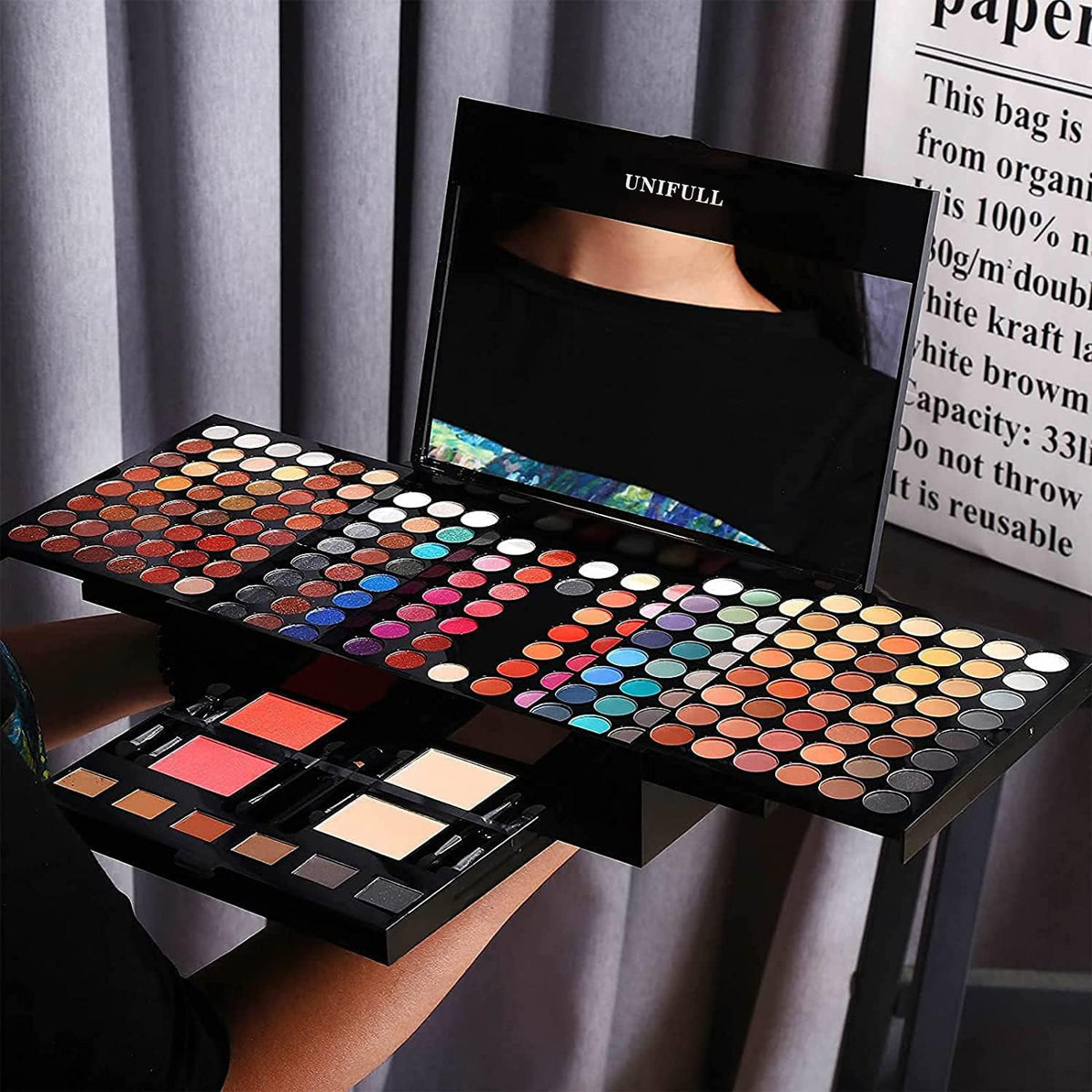 UNIFULL open palette with large mirror ready for on-the-go full-face application