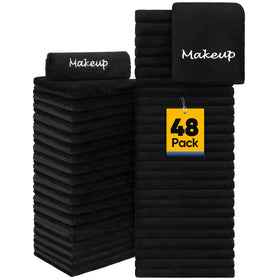 UNIMADE front view of 48-pack black towels shows value and convenience