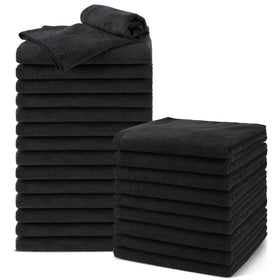 UNIMADE front pack of 24 black salon towels showing quantity and professional supply benefit