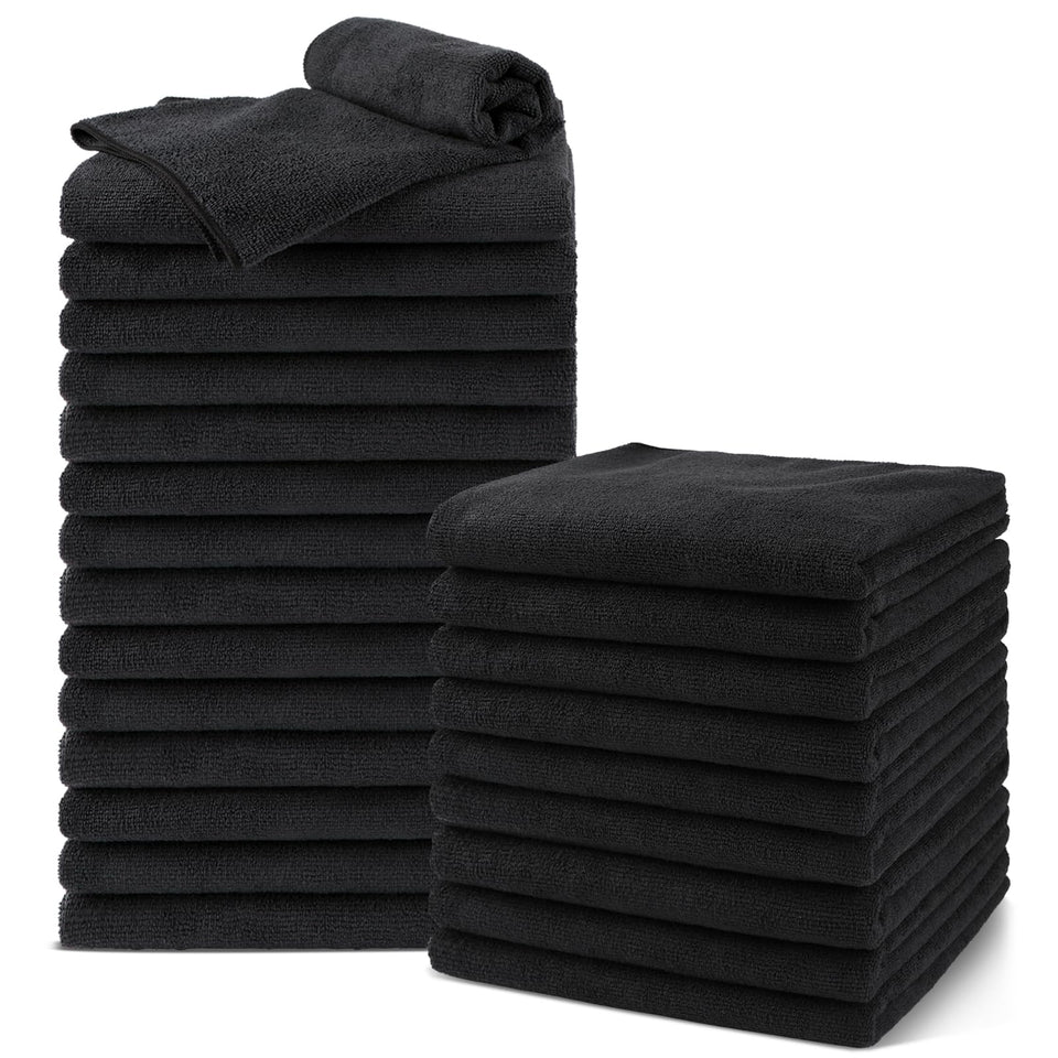 UNIMADE front pack of 24 black salon towels showing quantity and professional supply benefit