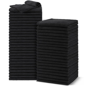 UNIMADE front pack of 48 black salon towels showing quantity and benefit