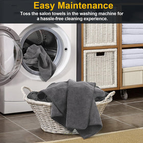 UNIMADE stacked towels ready for laundry demonstrating easy care supply