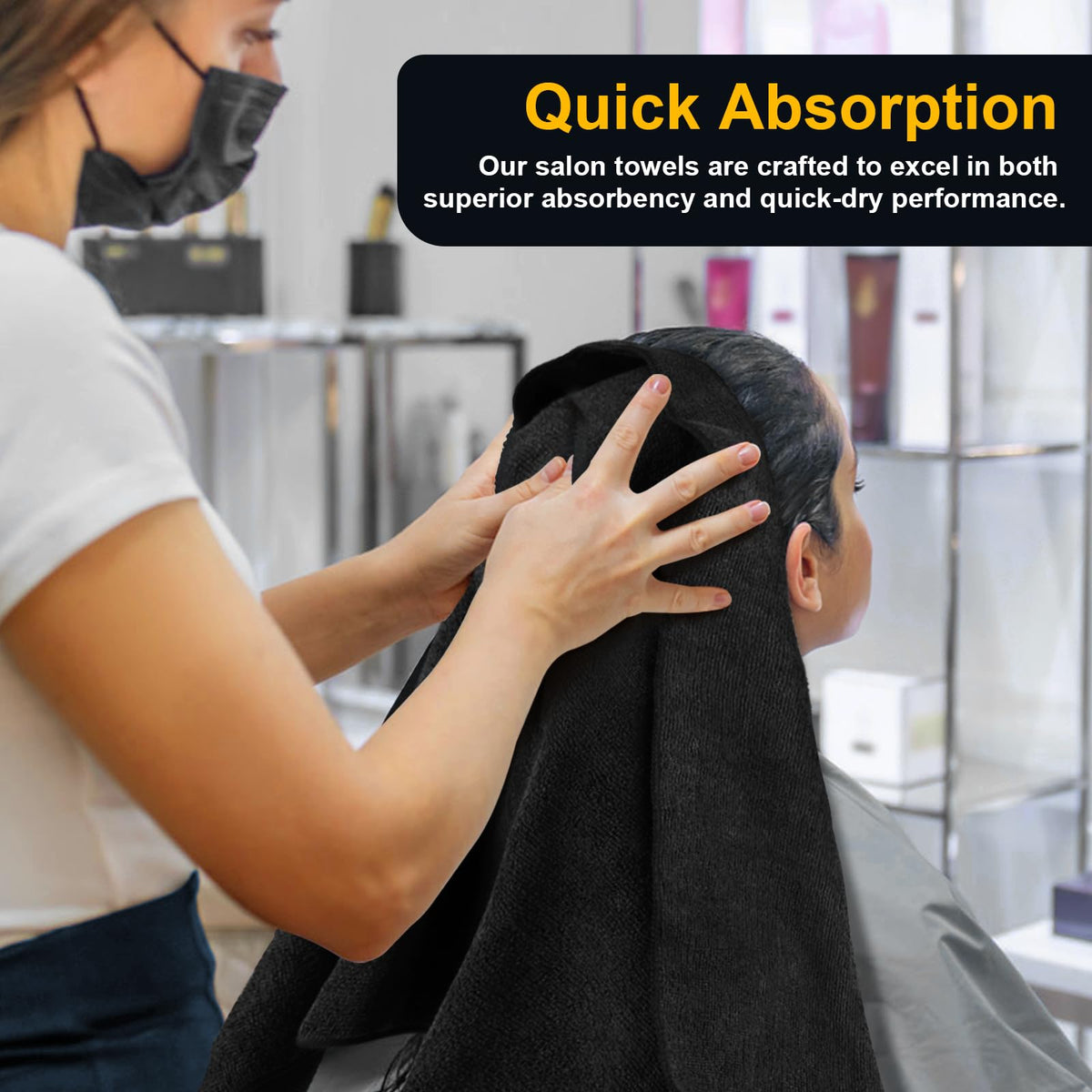 UNIMADE towel draped by stylist over client showing protective coverage and comfort benefit