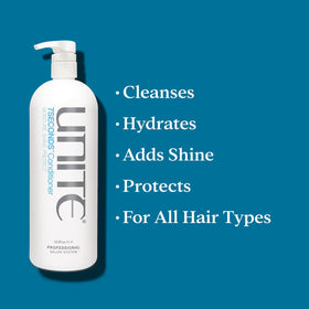 UNITE conditioner applied in shower demonstrating detangling benefit