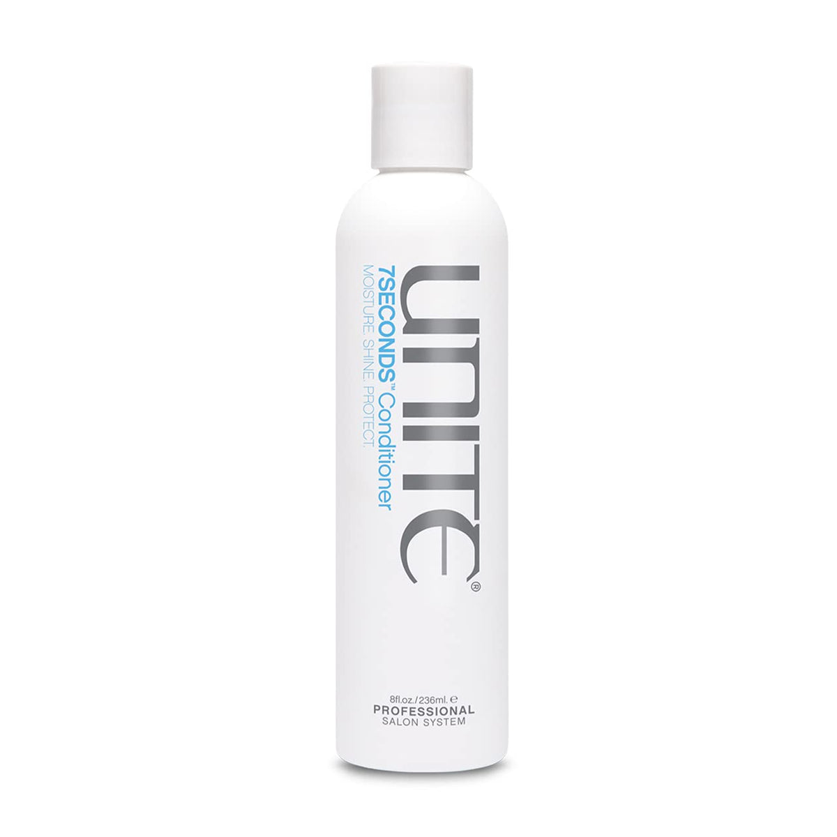 UNITE 7SECONDS front bottle view showing sleek packaging and benefits