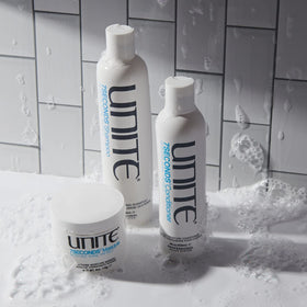 UNITE 7SECONDS bottle beside an 8 fl oz scale for size clarity