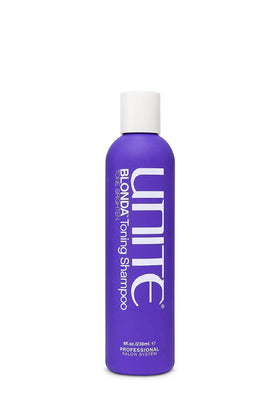 UNITE Hair bottle front packaging showing purple shampoo and benefits