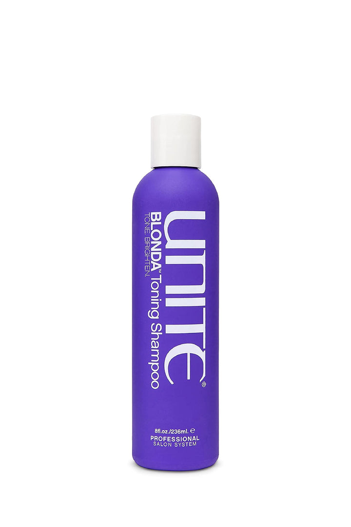 UNITE Hair bottle front packaging showing purple shampoo and benefits