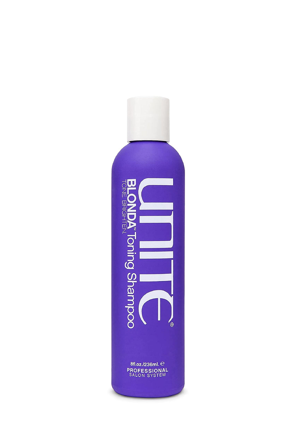 UNITE Hair bottle front packaging showing purple shampoo and benefits