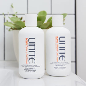 UNITE BOING label closeup highlighting coconut and argan oil benefits
