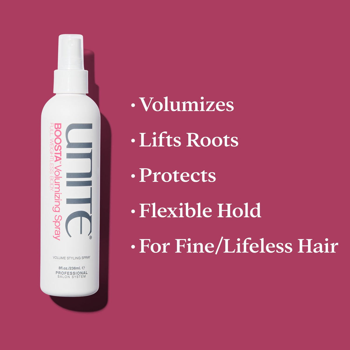 UNITE BOOSTA close-up at roots demonstrating lift and lightweight texture for fine hair