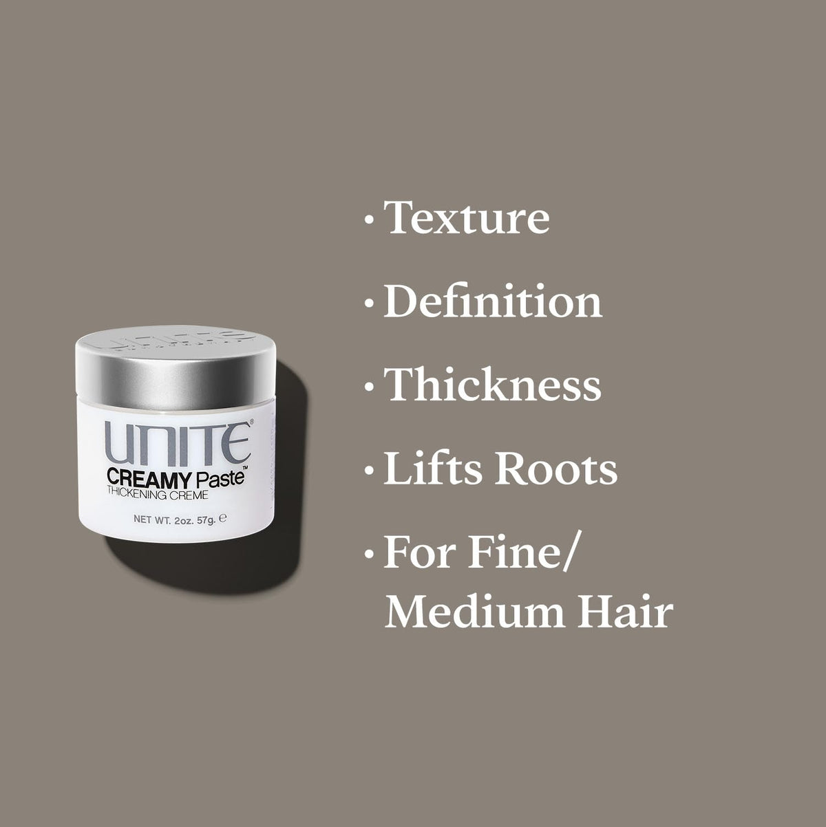 UNITE CREAMY Paste in hand during application showing amount needed for lift and definition