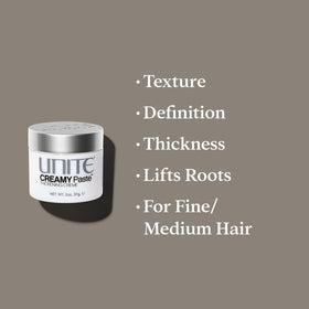 UNITE CREAMY Paste in hand during application showing amount needed for lift and definition