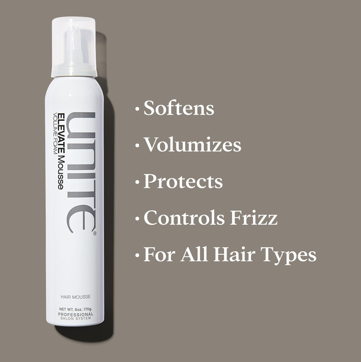 UNITE ELEVATE mousse foam texture close-up for lightweight volume