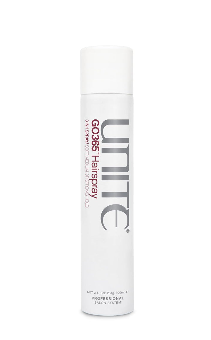 UNITE GO365 front can showing branding and adjustable nozzle for versatile styling