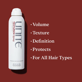 UNITE TEXTURIZA spray close-up mist demonstrating even, weightless application