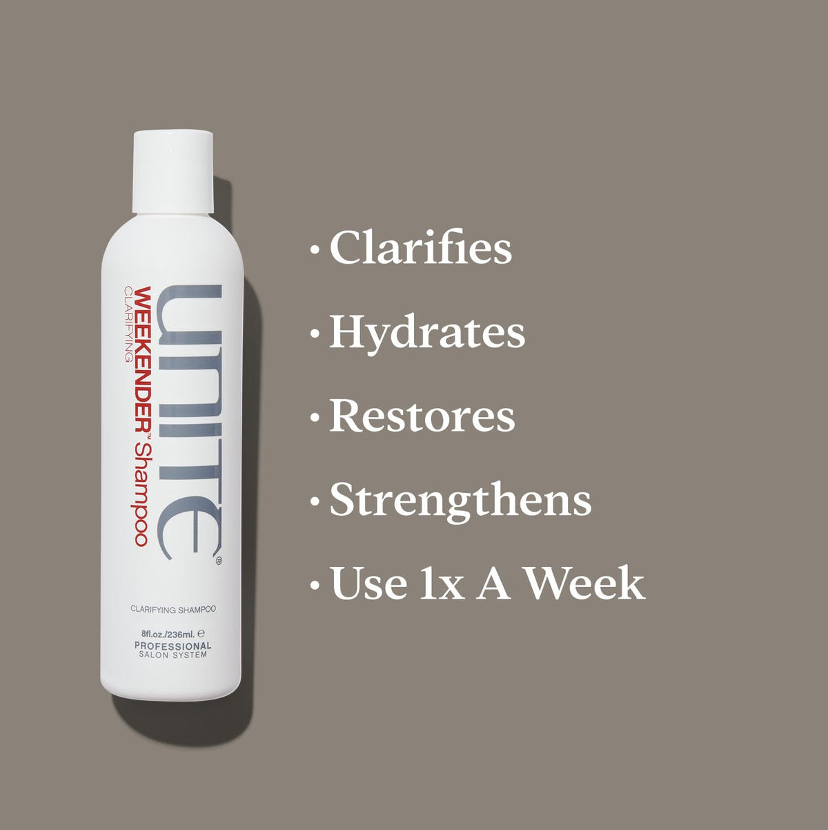 UNITE Hair WEEKENDER in bathroom routine illustrating weekly reset and improved manageability