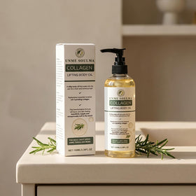 UNME SOULMA bottle on bathroom shelf in lifestyle scene showing daily use routine