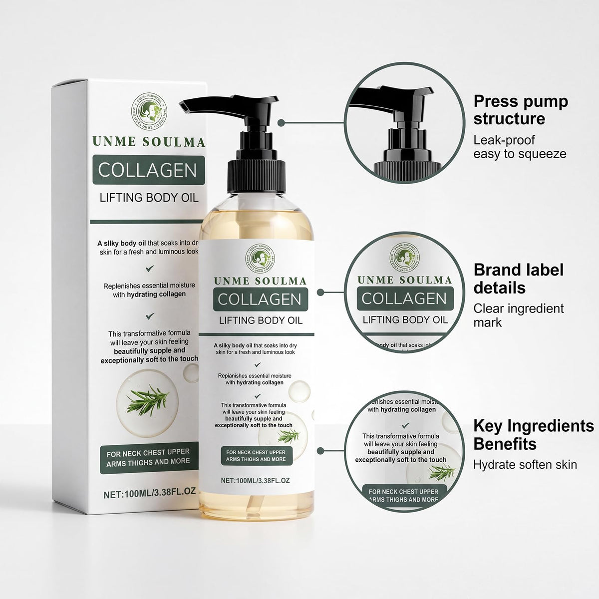 UNME SOULMA applied to knees and elbows showing targeted firming and softening