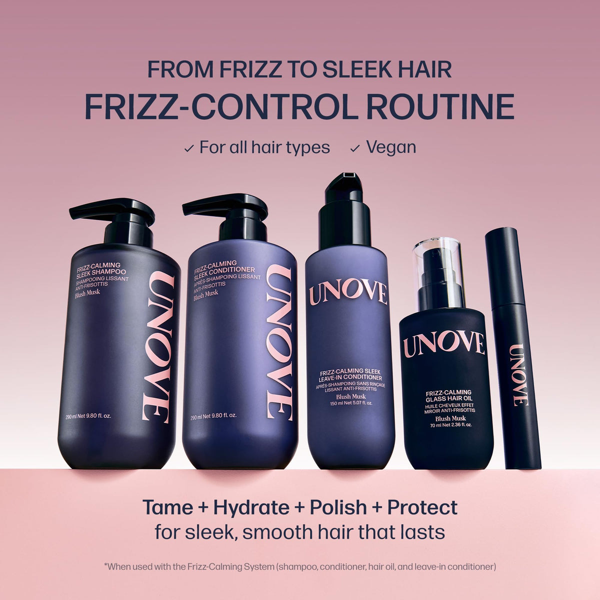 UNOVE model after wash with smooth, glossy hair showing humidity-resistant finish