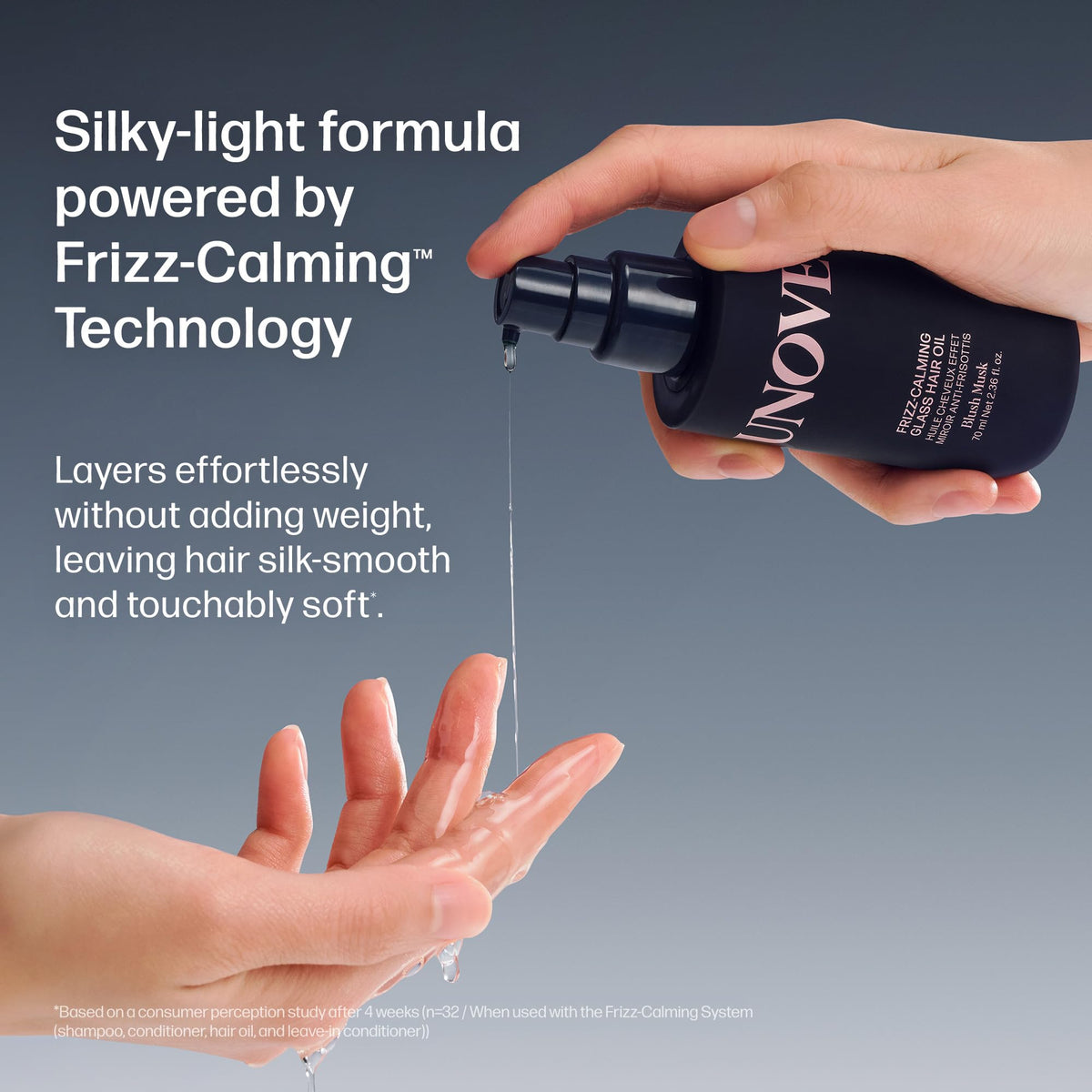UNOVE before and after image showing reduced frizz and enhanced shine