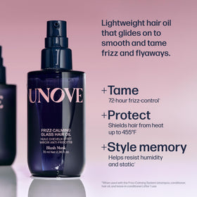 UNOVE close-up of label highlighting heat protection and size