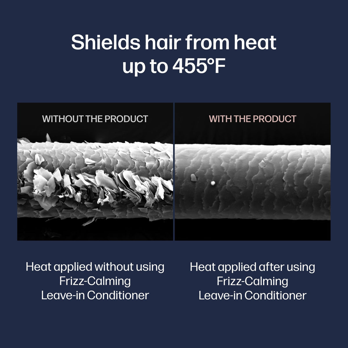 UNOVE with hair iron visual implying protection up to 455°F for safer heat styling