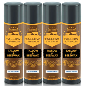 Untamed Organics front view of peppermint tallow lip balm showing clean packaging and benefit of simple ingredients